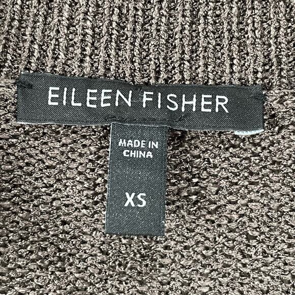 Eileen Fisher Brown Silk Blend Cardigan Sweater Pockets Normcore Minimalist XS - Picture 5 of 7